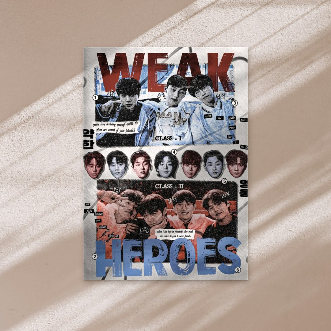 WEAK HEROES poster on a warm wall in window light